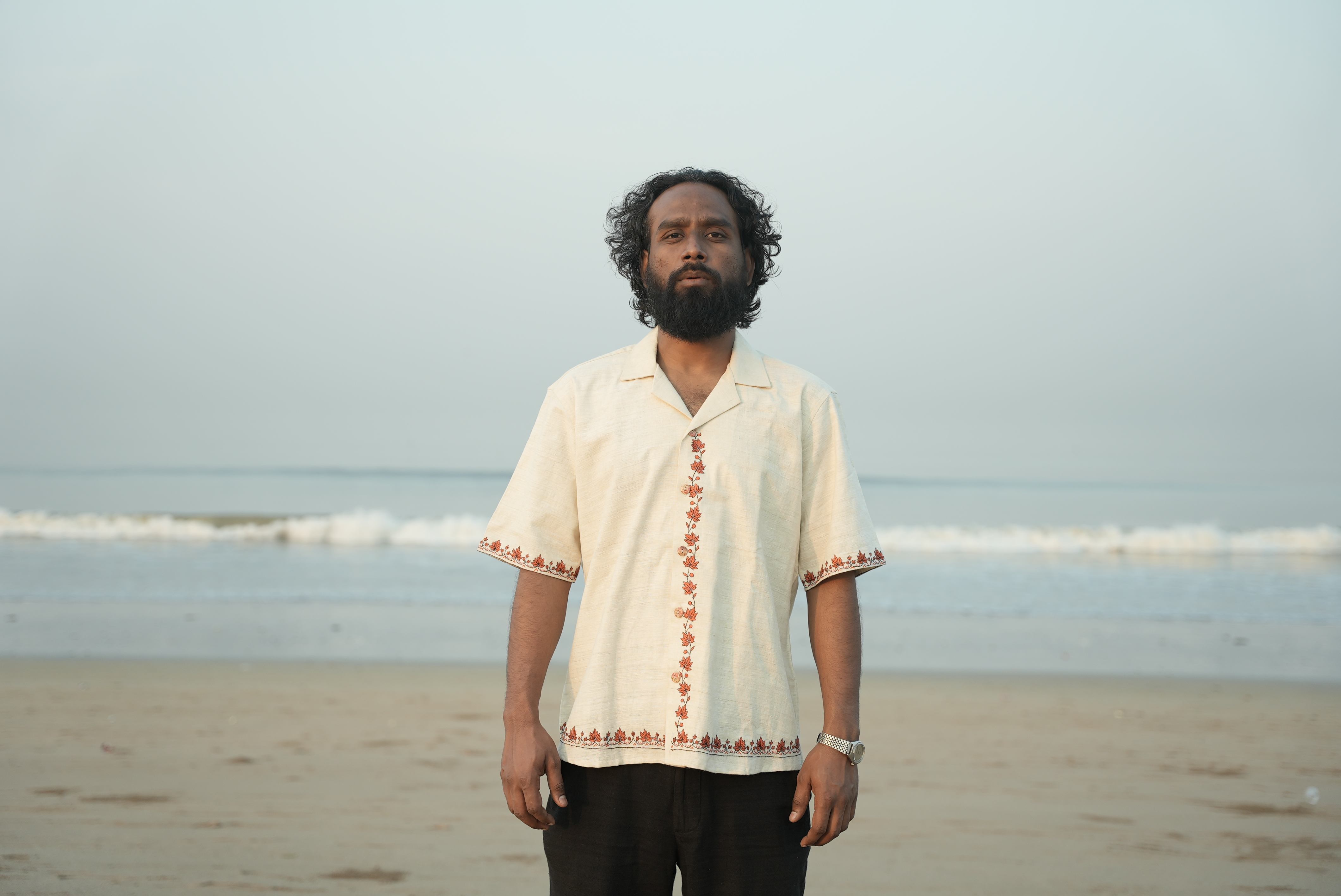 Hand Embroidered Sozni on Handloom Cotton Denim - Beach Lifestyle